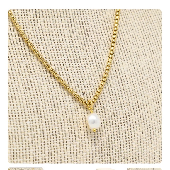 Gold Chain Necklace with Pearl Pendant - Picture 3 of 7